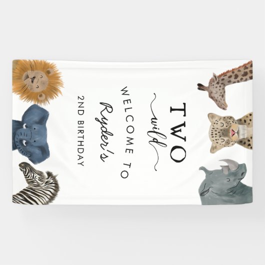 Twee Wild Safari Theme Jongen's 2e verjaardag Bann Spandoek (Horizontaal)