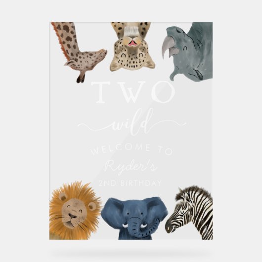 Twee Wild Safari Verjaardag Welkom Acryl Bord (Voorkant)
