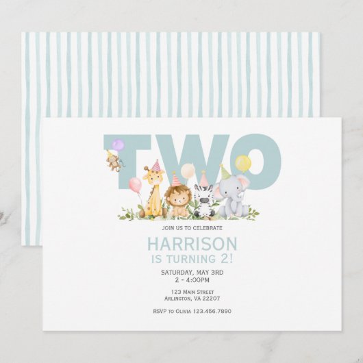 TWEE Wild Safari Verjaardagsuitnodiging – 2e Verja Kaart (Voorkant / Achterkant)