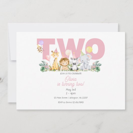 TWEE Wild Safari verjaardagsuitnodiging - 2e verja Kaart (Voorkant)