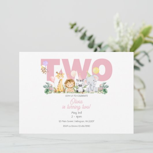 TWEE Wild Safari verjaardagsuitnodiging - 2e verja Kaart (Staand voorkant)