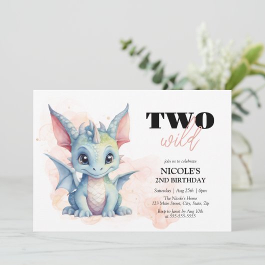 Twee Wild Schattige Baby Dragon Sprookje 2e Verjaa Kaart (Staand voorkant)