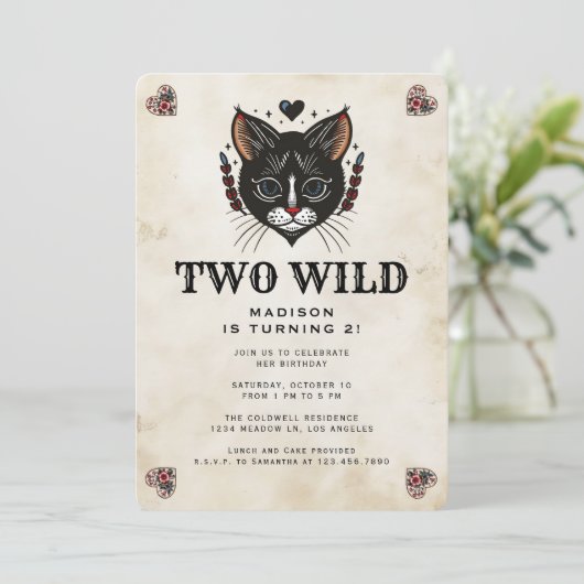 Twee Wild Schattige Kitten Cat Rockabilly 2e Verja Kaart (Staand voorkant)