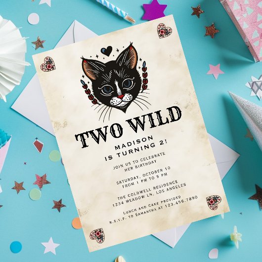 Twee Wild Schattige Kitten Cat Rockabilly 2e Verja Kaart