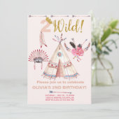 Twee Wild-stam-boho-meisje verjaardagsuitnodiging. Kaart (Staand voorkant)
