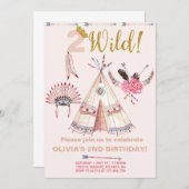 Twee Wild-stam-boho-meisje verjaardagsuitnodiging. Kaart (Voorkant / Achterkant)