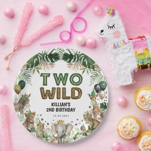 Twee Wild Tropical Oerwoud Safari Animals Verjaard Papieren Bordje (Feest)