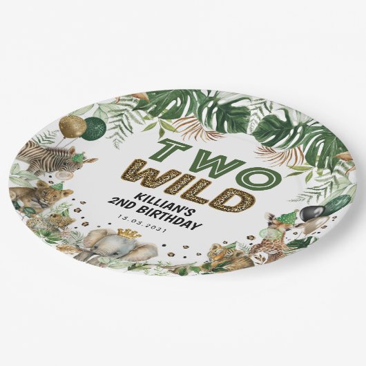 Twee Wild Tropical Oerwoud Safari Animals Verjaard Papieren Bordje (Gekanteld)