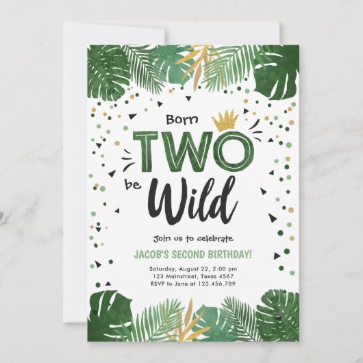 Twee Wild Tropical Safari Gold Boy tweede verjaard Kaart (Voorkant)