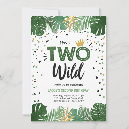 Twee Wild Tropical Safari Gold Boy tweede verjaard Kaart (Voorkant)