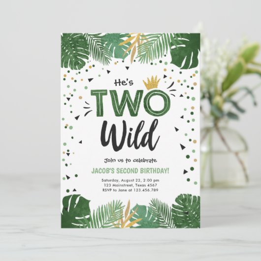 Twee Wild Tropical Safari Gold Boy tweede verjaard Kaart (Staand voorkant)