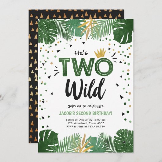 Twee Wild Tropical Safari Gold Boy tweede verjaard Kaart (Voorkant / Achterkant)