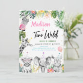 Twee Wild Tropical Safari Oerwoud Girl Birthday Kaart (Staand voorkant)