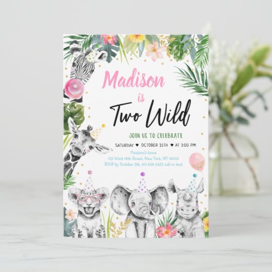 Twee Wild Tropical Safari Oerwoud Girl Birthday Kaart (Staand voorkant)