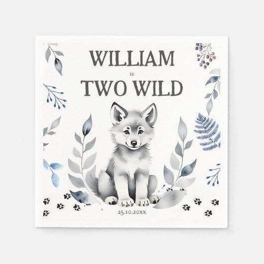 Twee Wild wolf thema verjaardagsfeestje gedrukt Servet (Voorkant)