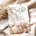 Twee Wild | Woodland Animal Kids Birthday Party Kaart<br><div class="desc">Ben je van plan een speciale verjaardagsfeestdag te houden voor je kinderen van de tweede verjaardag? Viel je kinderen op die hun onafhankelijkheid en liefde vergroten met deze schattige Sweet Woodland Animal twee wilde Birthday Uitnodiging! Deze uitnodiging, die een zoet en leuk ontwerp voor bosgebieden bevat, maakt de verjaardag van...</div>