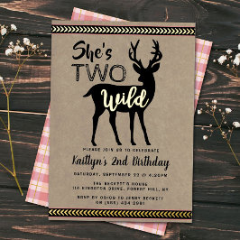 Twee Wild Woodland Deer Girls 2e verjaardag Real Folie Uitnodiging