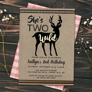 Twee Wild Woodland Deer Girls 2e verjaardag Real Folie Uitnodiging