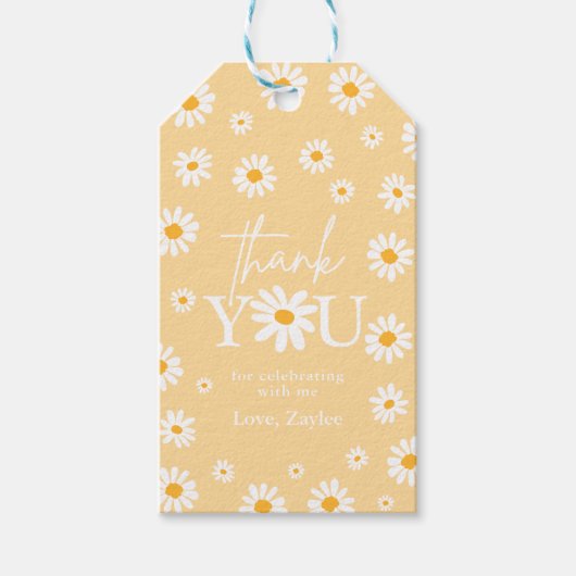 Twee Wilde 2de verjaardag Boho Retro Daisy Cadeaulabel (Voorkant)