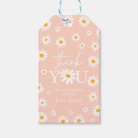 Twee Wilde 2de verjaardag Boho Retro Daisy Cadeaulabel (Voorkant)