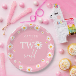 Twee Wilde 2de verjaardag Boho Retro Daisy Papieren Bordje