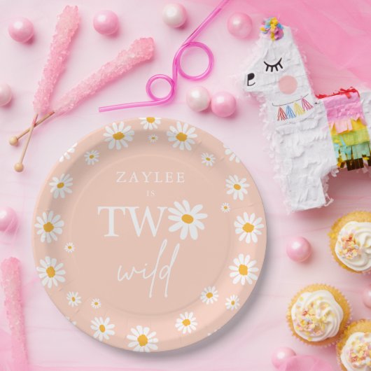 Twee Wilde 2de verjaardag Boho Retro Daisy Papieren Bordje (Feest)