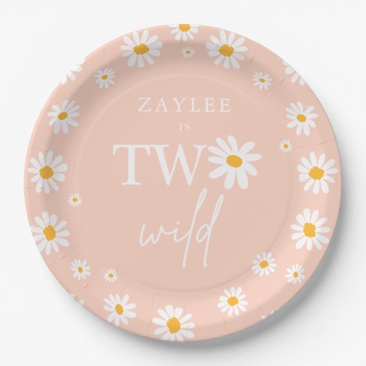 Twee Wilde 2de verjaardag Boho Retro Daisy Papieren Bordje (Voorkant)