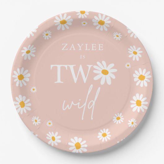 Twee Wilde 2de verjaardag Boho Retro Daisy Papieren Bordje (Voorkant)
