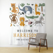 Twee Wilde 2de Verjaardag Safari Dieren Kinderen W Wandkleed (In situ)