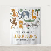 Twee Wilde 2de Verjaardag Safari Dieren Kinderen W Wandkleed (Voorkant)