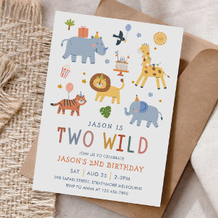 Twee Wilde 2de Verjaardag Safari Dieren Schattig Kaart