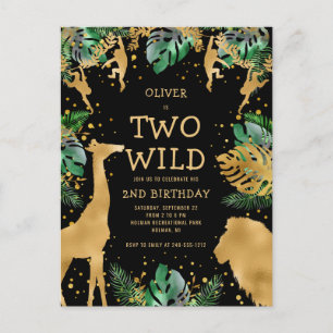 Twee Wilde 2de Verjaardagsfeest Groen Goud Zwart Briefkaart