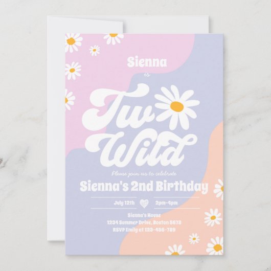 Twee Wilde 2e verjaardag Boho Floral Daisy Kaart (Voorkant)