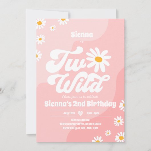 Twee Wilde 2e verjaardag Boho Floral Daisy Kaart (Voorkant)