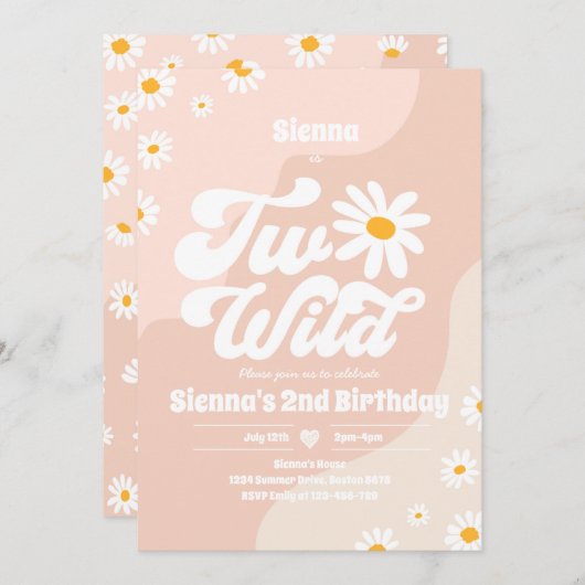 Twee Wilde 2e verjaardag Boho Floral Daisy Kaart (Voorkant / Achterkant)
