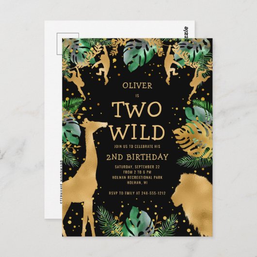 Twee Wilde 2e verjaardag: Green Gold Black Briefkaart (Voorkant / Achterkant)