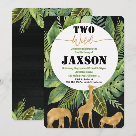 Twee wilde 2e verjaardag jongen uitnodigingen (Voorkant / Achterkant)