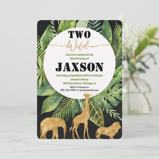 Twee wilde 2e verjaardag jongen uitnodigingen (Staand voorkant)