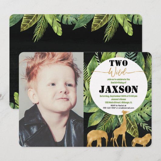 Twee wilde 2e verjaardag jongen uitnodigingen (Voorkant / Achterkant)