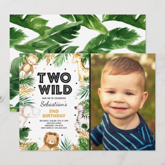 Twee wilde 2e verjaardag van de Safari Dierenparti Kaart (Voorkant / Achterkant)