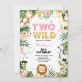 Twee wilde 2e verjaardag van de Safari Dierenparti Kaart (Voorkant)