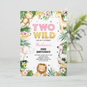 Twee wilde 2e verjaardag van de Safari Dierenparti Kaart (Staand voorkant)