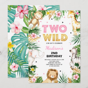 Twee wilde 2e verjaardag van de Safari Dierenparti Kaart