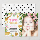 Twee wilde 2e verjaardag van de Safari Dierenparti Kaart (Voorkant / Achterkant)