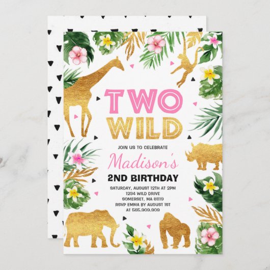 Twee wilde 2e verjaardag van de Safari Dierenparti Kaart (Voorkant / Achterkant)