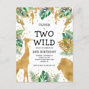 Twee Wilde 2e Verjaardagsfeestje Groen Goud Safari Briefkaart