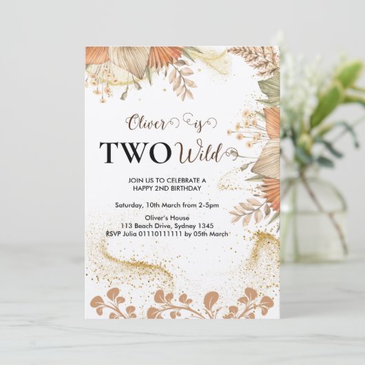 Twee wilde bloem 2e Verjaardag uitnodiging (Staand voorkant)