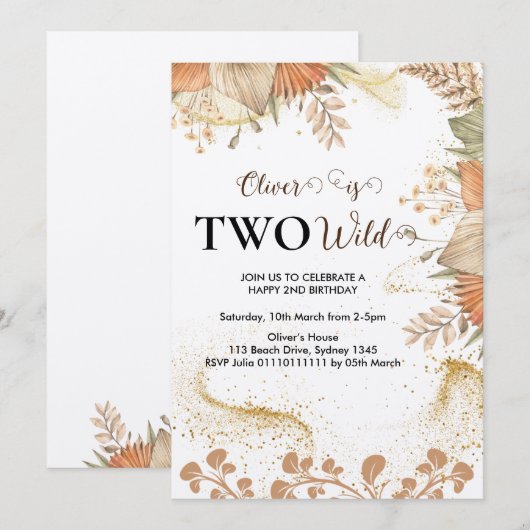 Twee wilde bloem 2e Verjaardag uitnodiging (Voorkant / Achterkant)