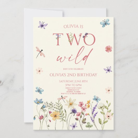 Twee Wilde Bloem Wilde Bloem 2e Verjaardagsfeest Kaart (Voorkant)