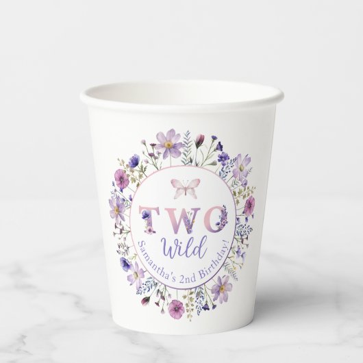 Twee wilde bloemen 2e verjaardag partij cups papieren bekers (Achterkant)